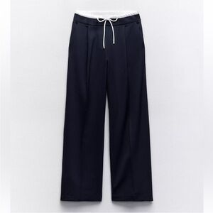 ZARA Double Waist Wide-Leg Trousers Stripe Pants – Black | Size M | NWOT